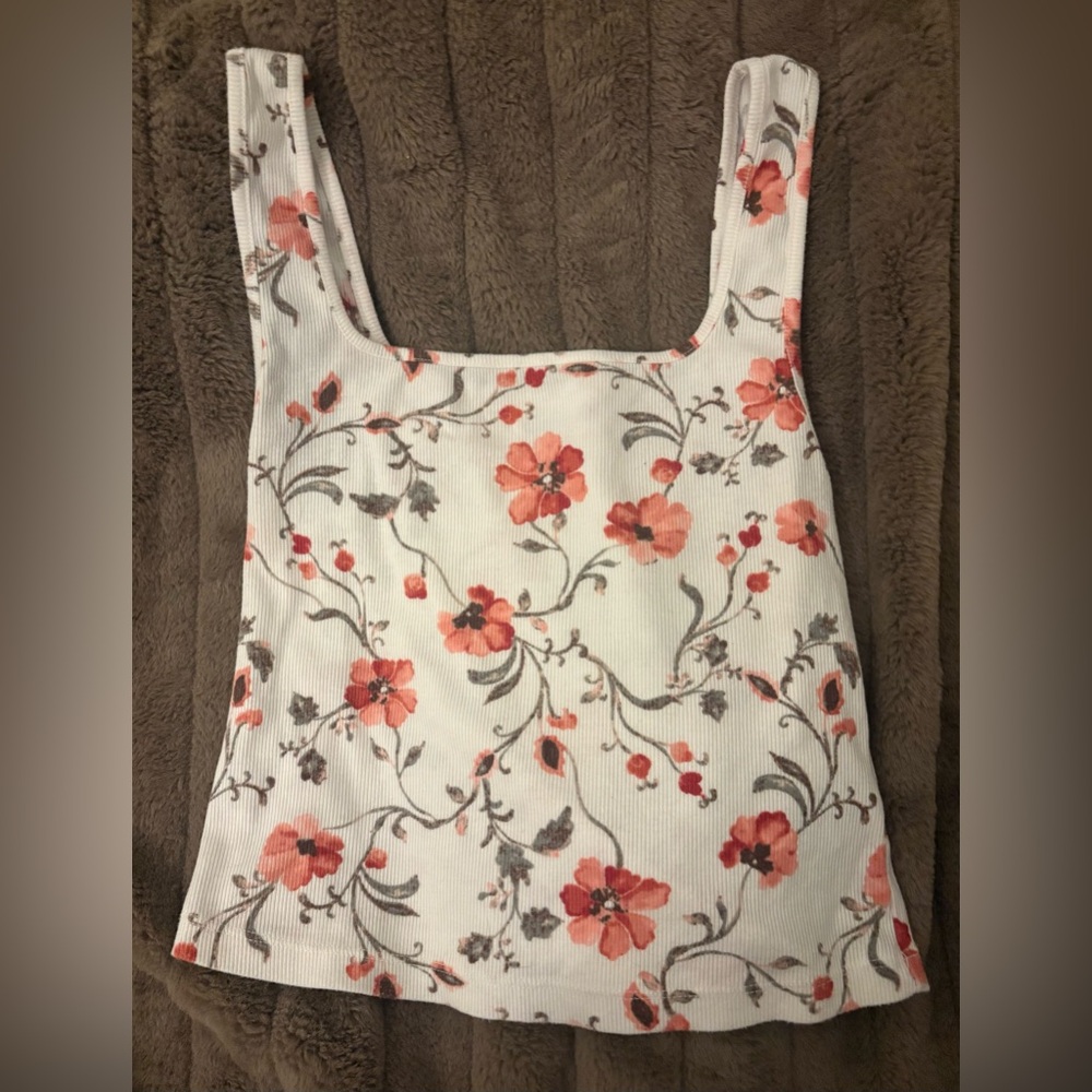 Old Navy White Tank with Pink and Gray Floral Pattern